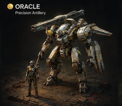 ORACLE: a mech carrying a long-barrelled artillery weapon